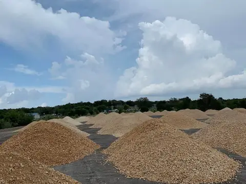 Rows of sand stockpiles